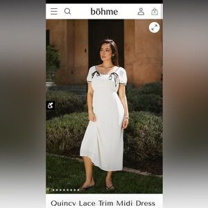 White Lace Trim Midi Dress